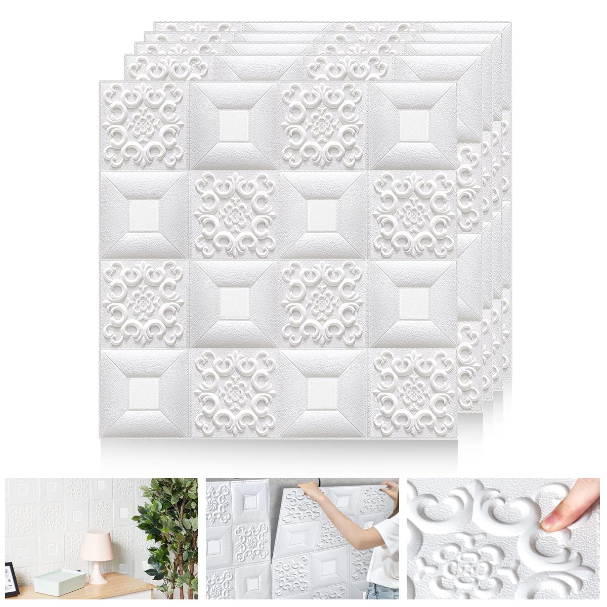 HASTHIP 5PCS Wall Stickers, 3D White Brick Wallpaper for Wall PE Foam Wall Stickers Self Adhesive DIY Wall Decor, 70 * 70cm(27.5'') HASTHIP 5PCS Wall Stickers, 3D White Brick Wallpaper for Wall PE Foam Wall Stickers Self Adhesive DIY Wall Decor, 70 * 70cm(27.5'')